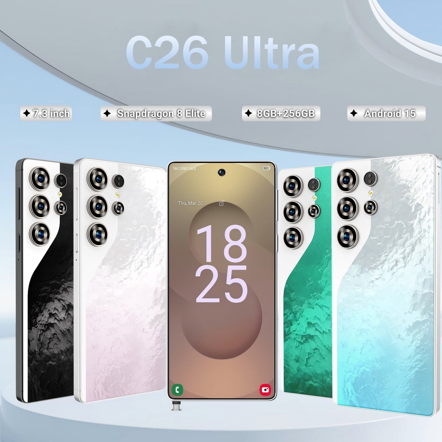 C26 Ultra 5G Unlocked Smartphone | 8GB RAM 256GB | Android 15 | Built-in Stylus